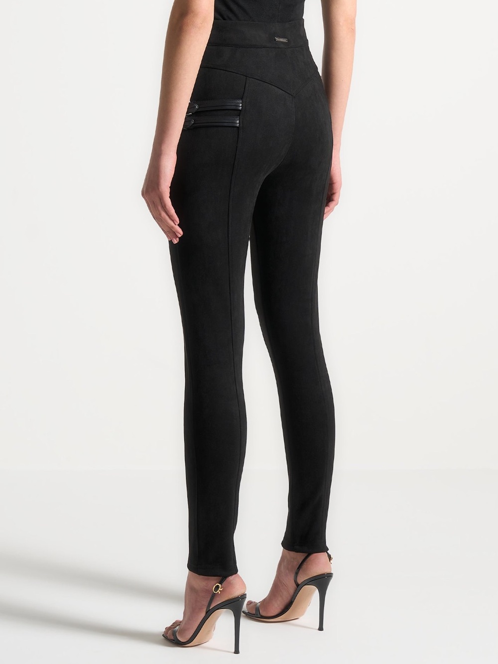 Black High-Waist Tailored Pants with Buckle Details - Picture 8 of 16
